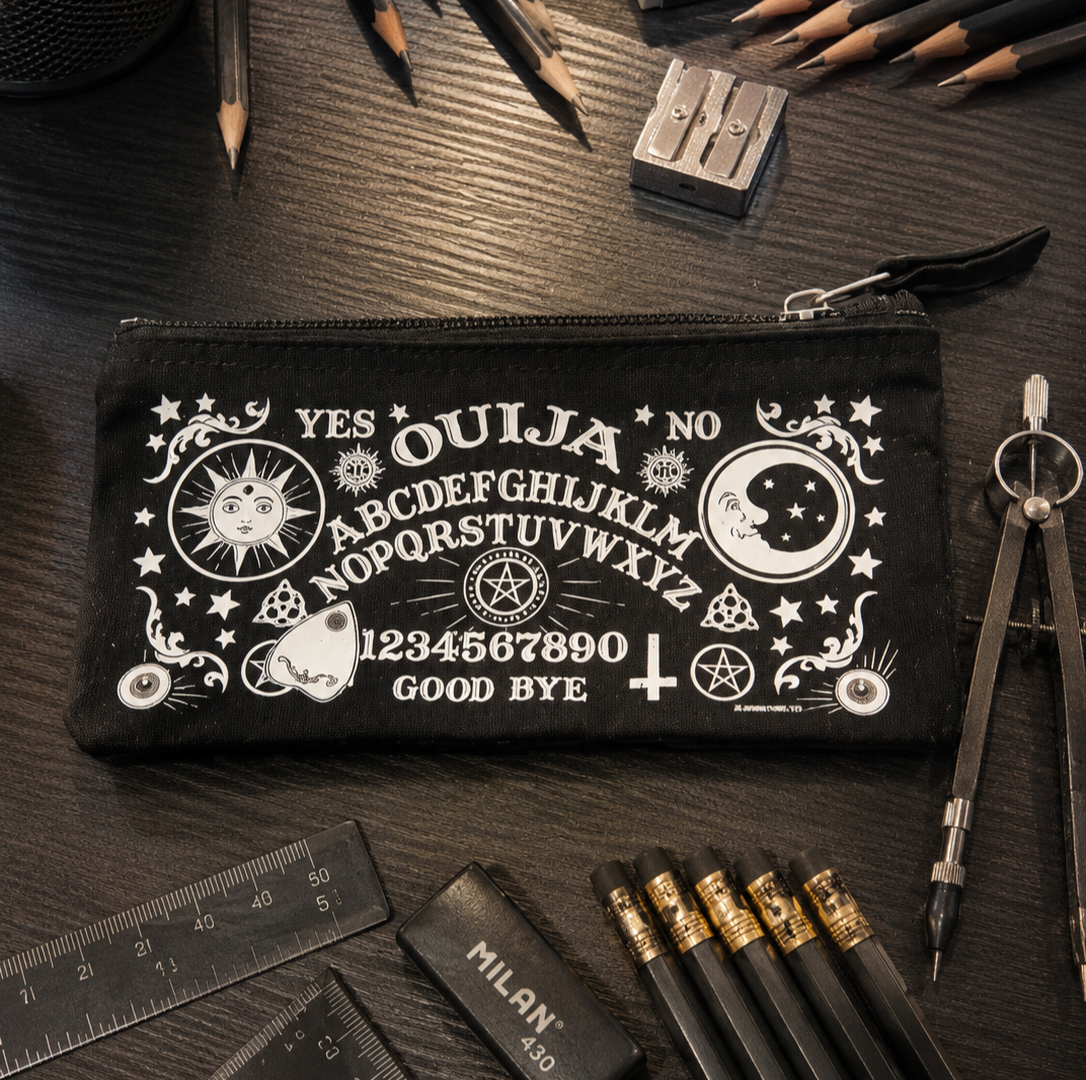 Trousse Ouija en toile noire – 20 × 10,5 cm