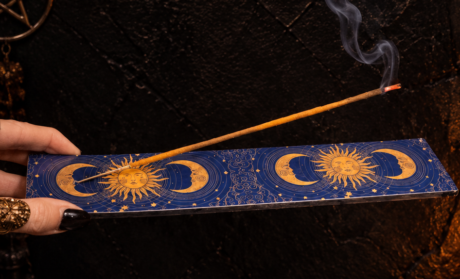 Porte-Encens Soleil & Lune Bleue – Reglette Céleste en Bois