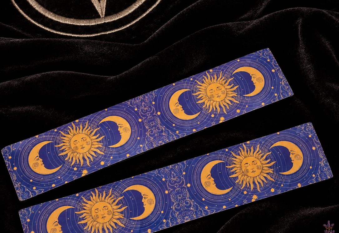 Porte-Encens Soleil & Lune Bleue – Reglette Céleste en Bois