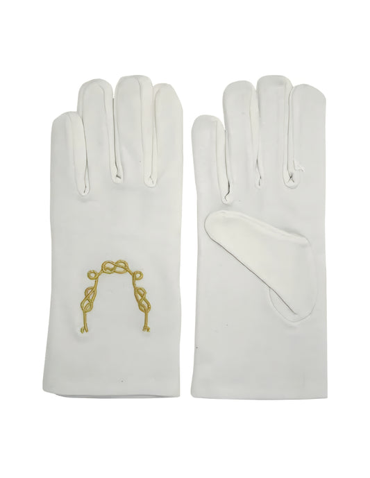 ...Gants maçonniques blancs broderie dorée lacs d'amour