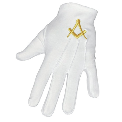 ...Gants maçonniques blancs -  équerre compas brodés or