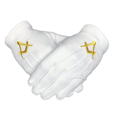...Gants maçonniques blancs -  équerre compas brodés or