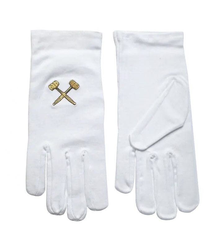 ...Gants maçonniques blancs - maillets entrecroisés brodés or